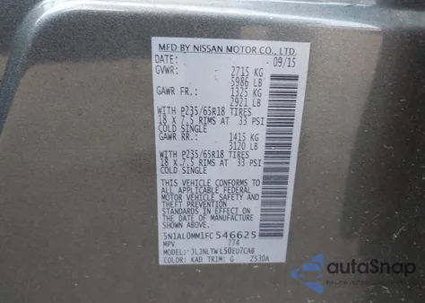 2015 Infiniti Qx60 z USA, uszkodzony, nr VIN 5N1AL0MM1FC546625